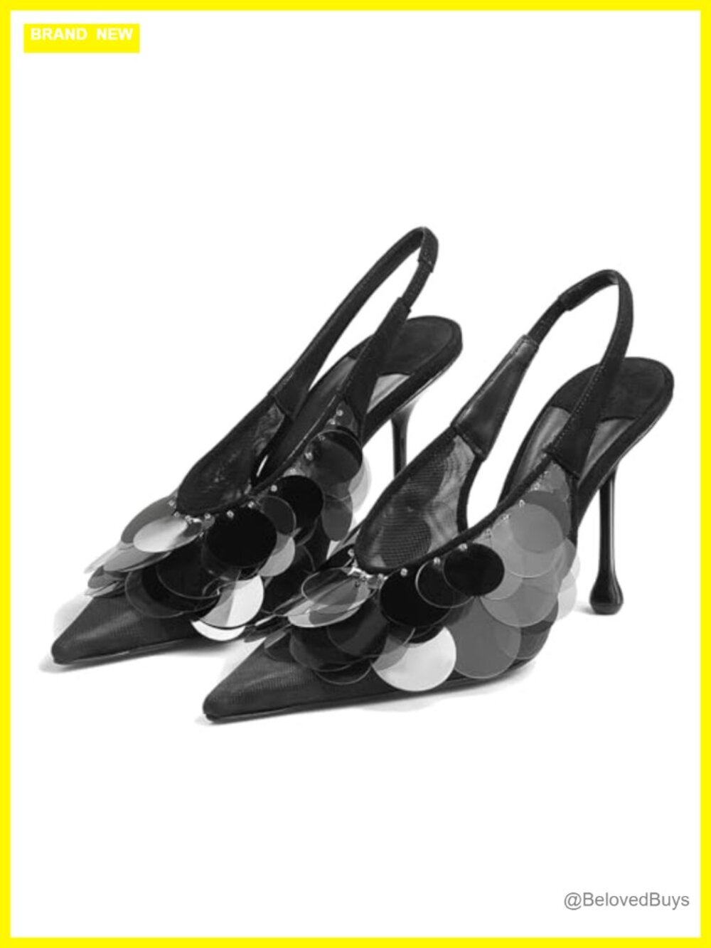 Sequin Embellished Mesh Slingback Stiletto Heels Pointed Toe Party Pumps